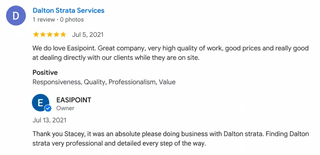 Dalton Strata Services Google Review for Easipoint