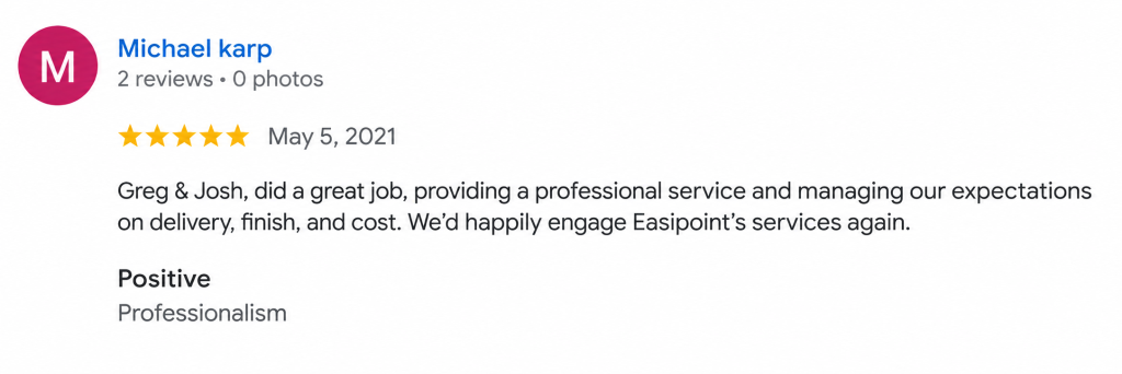 Michael karp Google Review for Easipoint
